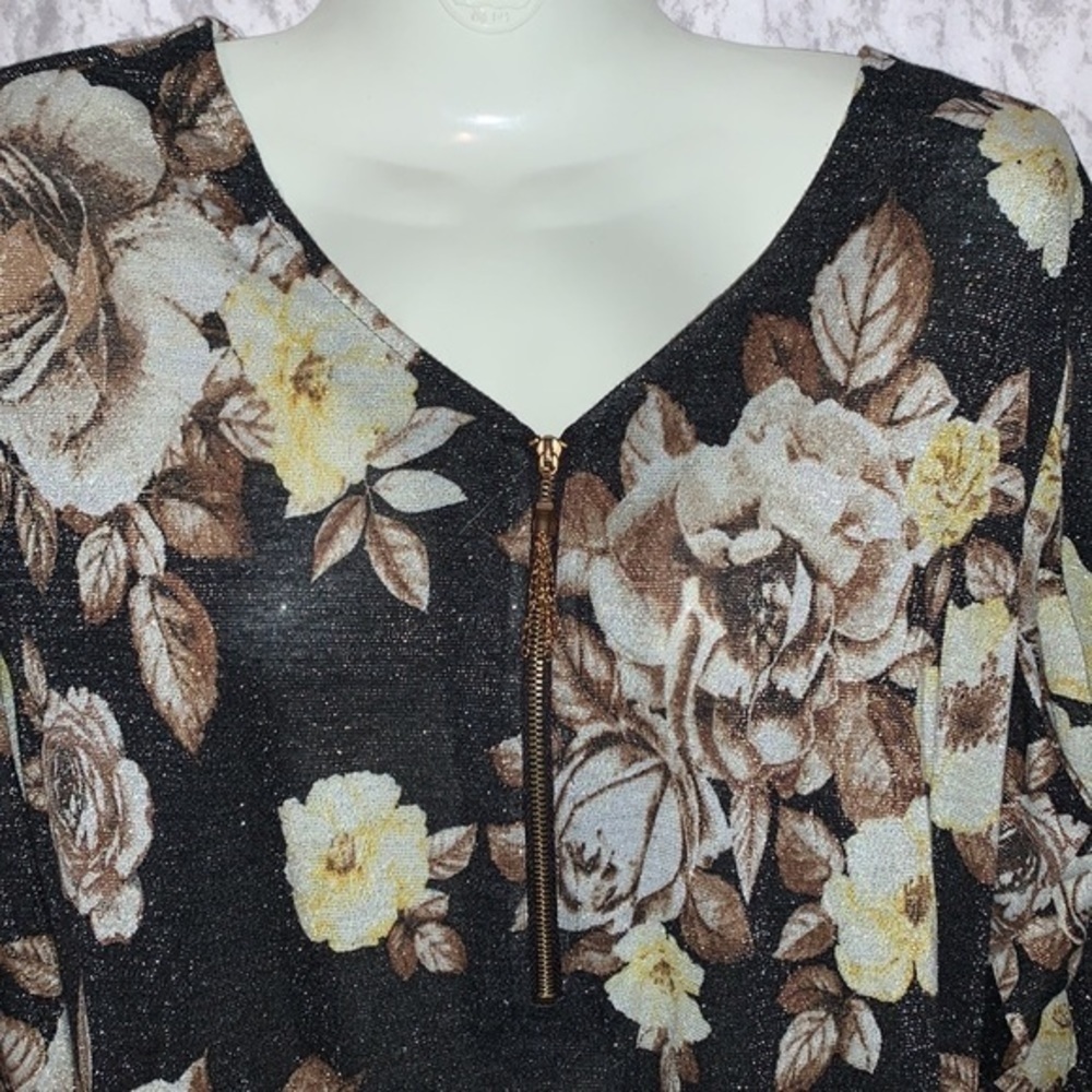 REBECCA MALONE ZIP FRONT V NECK SWEATER BLACK AND BRONZE SIZE XL - Picture 7 of 8